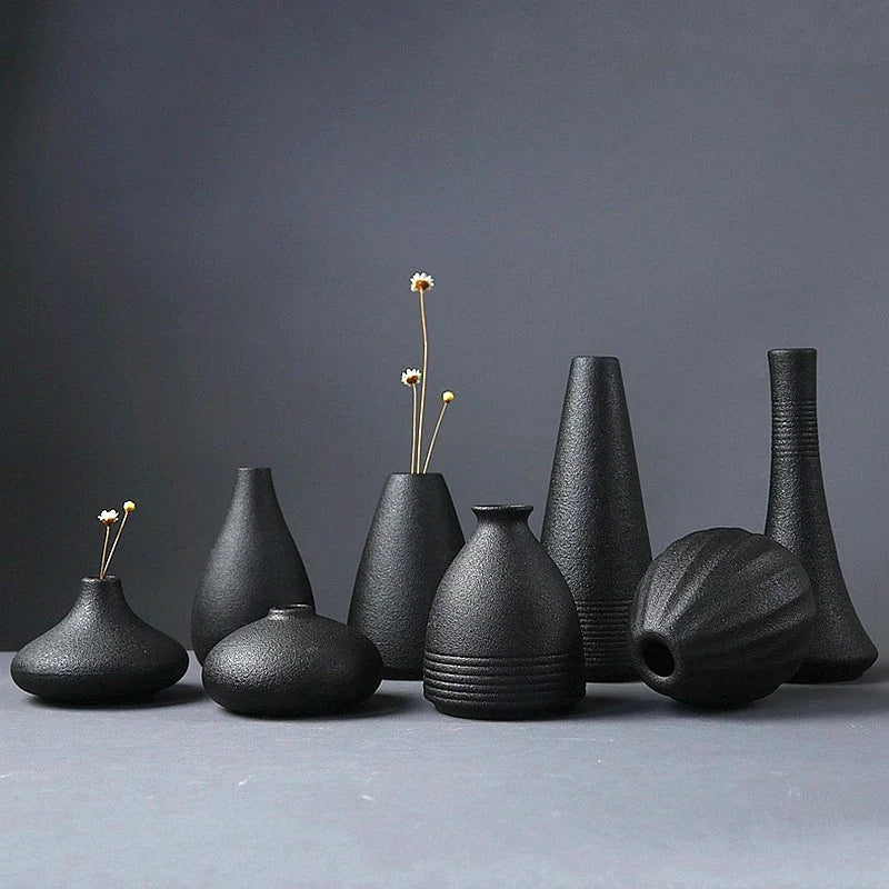 Black Ceramic Small Vase Home Decoration