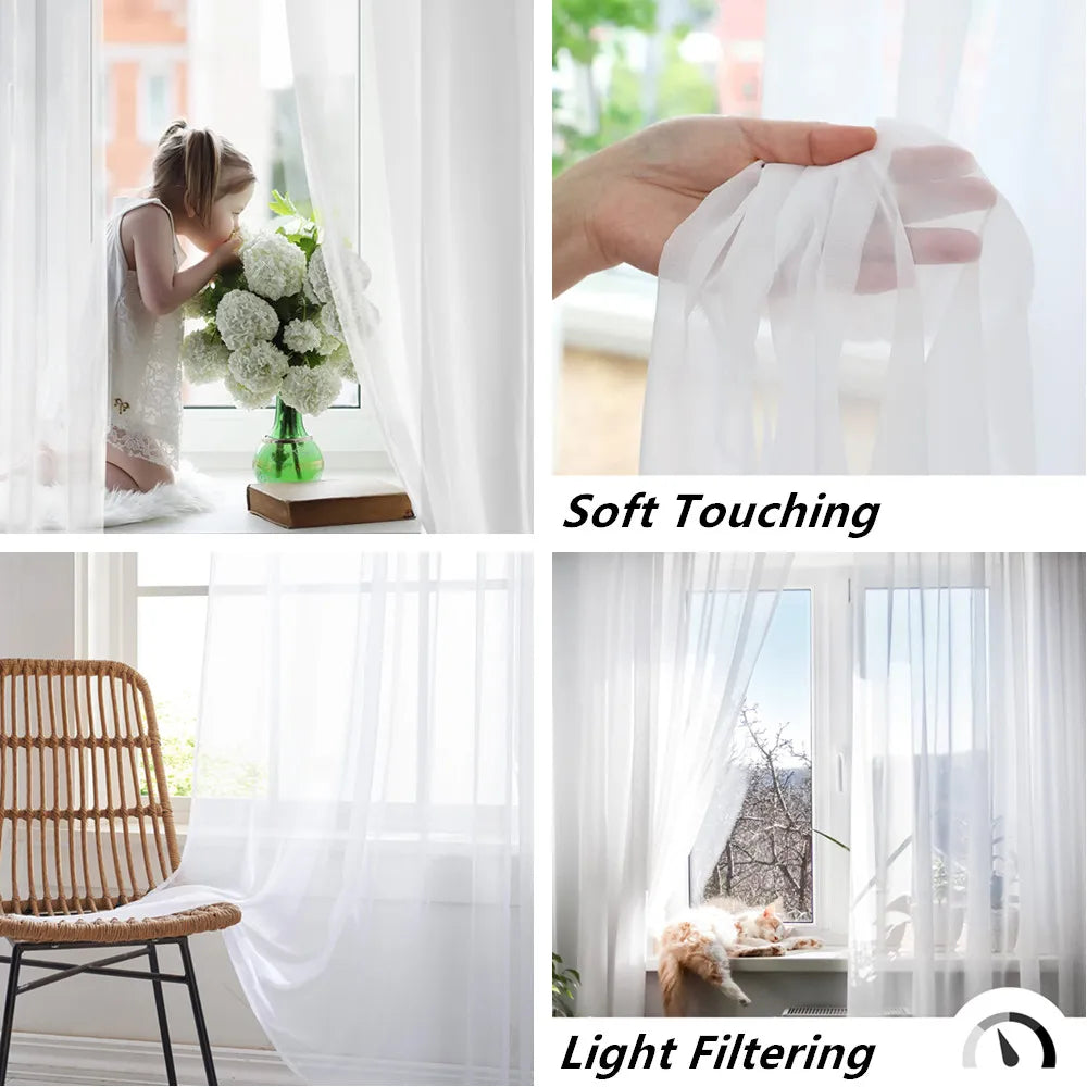 Shading Solid White Sheer Curtains for Living