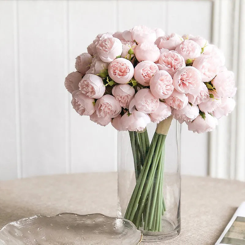Rose Pink Peony Artificial Flowers Silk Bouquet