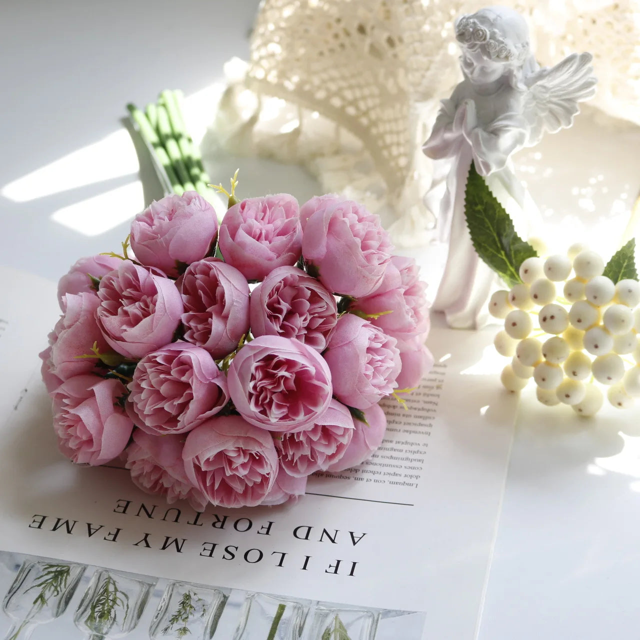 Rose Pink Peony Artificial Flowers Silk Bouquet